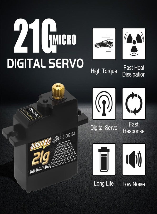 سيرفو رقمي صغير جدًا من GOUPRC 21G ذو تروس معدنية وذراع سيرفو 25T لسيارات الزحف التي تعمل بالتحكم عن بعد بمقياس 1/14 و 1/16، قطع غيار سيرفو للترقية، قوارب وطائرات وروبوتات نموذجية (قطعة واحدة) - Image 2